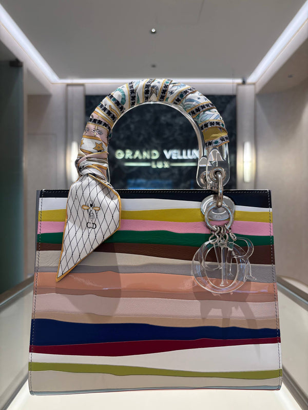 CHRISTIAN DIOR LADY DIOR ART BAG 2019 MULTICOLORED STRIPED DESIGN BY WANG GUANGLE
