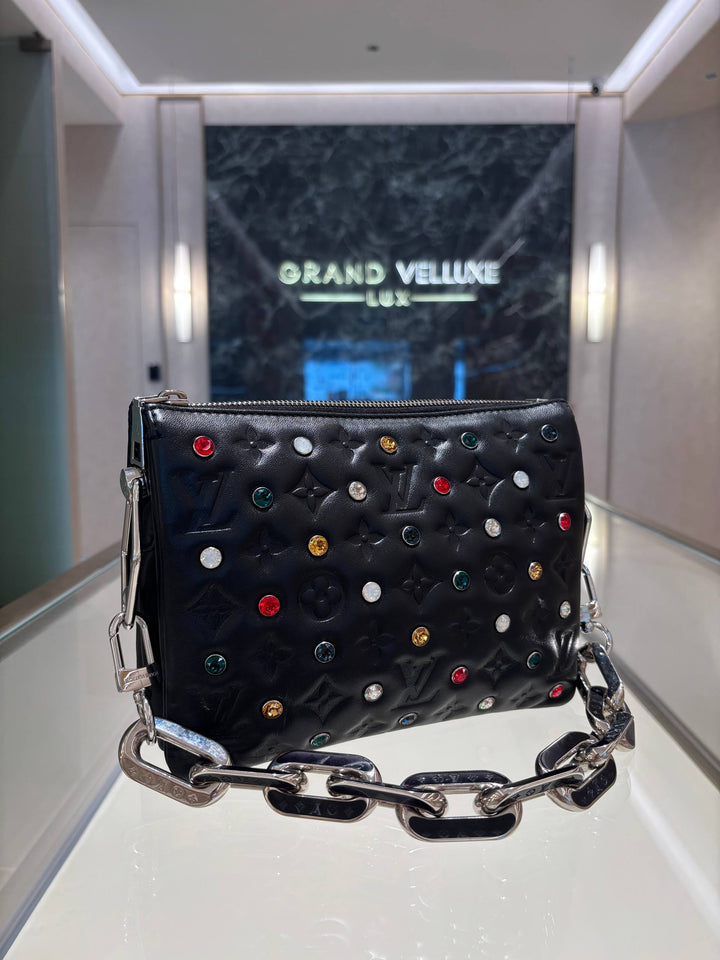 LOUIS VUITTON MONOGRAM CRYSTAL EMBELLISHED COUSSIN BB IN BLACK LAMBSKIN LEATHER