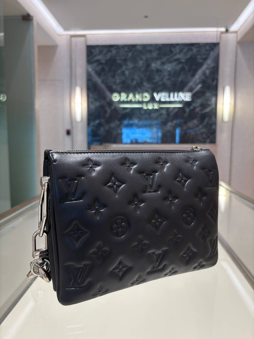 LOUIS VUITTON MONOGRAM CRYSTAL EMBELLISHED COUSSIN BB IN BLACK LAMBSKIN LEATHER