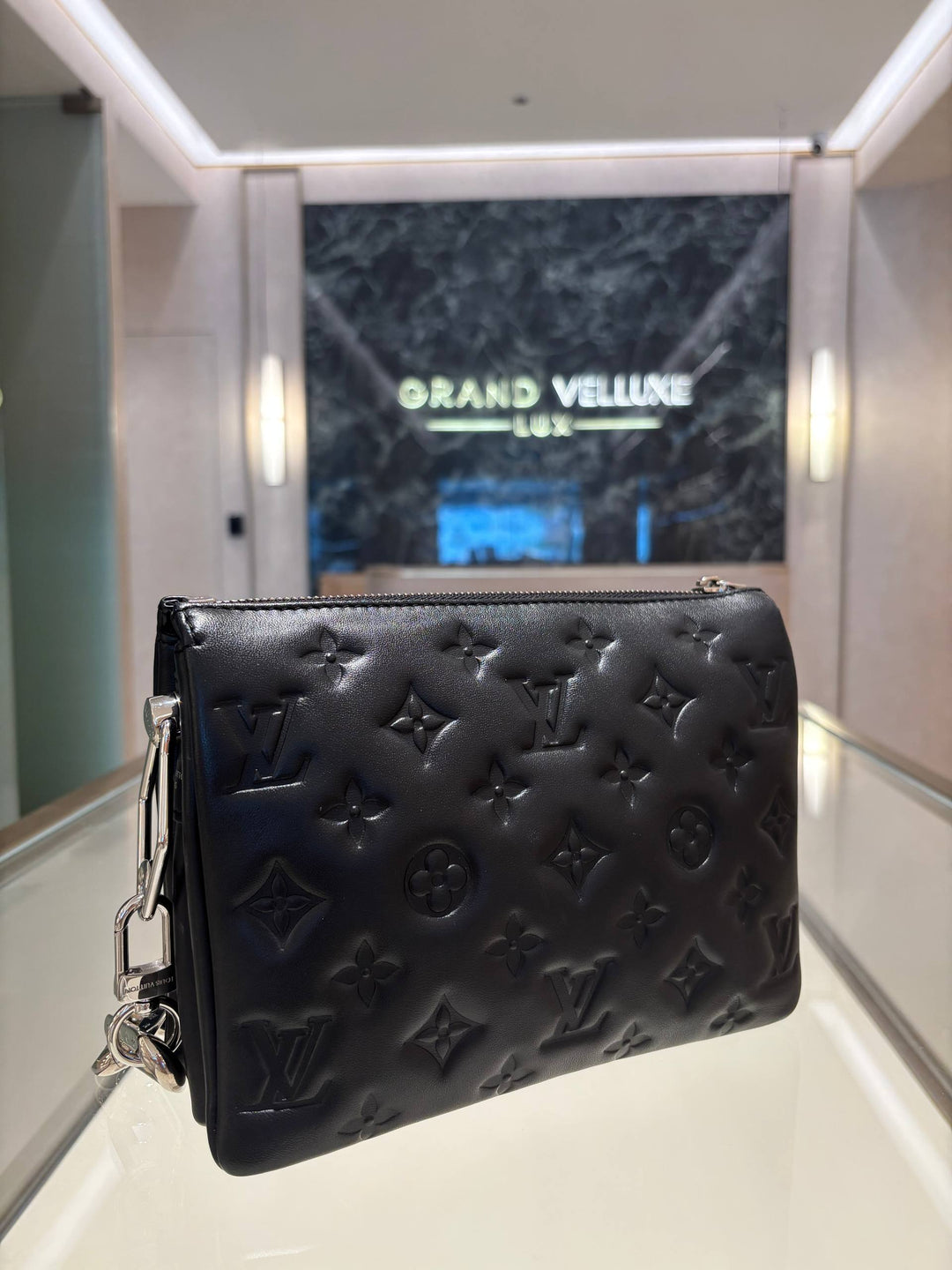 LOUIS VUITTON MONOGRAM CRYSTAL EMBELLISHED COUSSIN BB IN BLACK LAMBSKIN LEATHER
