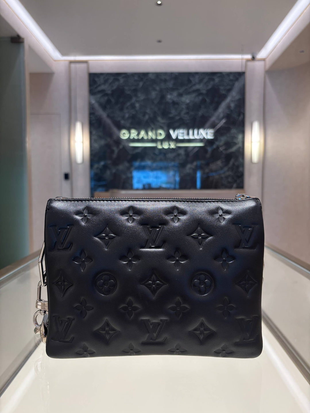 LOUIS VUITTON MONOGRAM CRYSTAL EMBELLISHED COUSSIN BB IN BLACK LAMBSKIN LEATHER