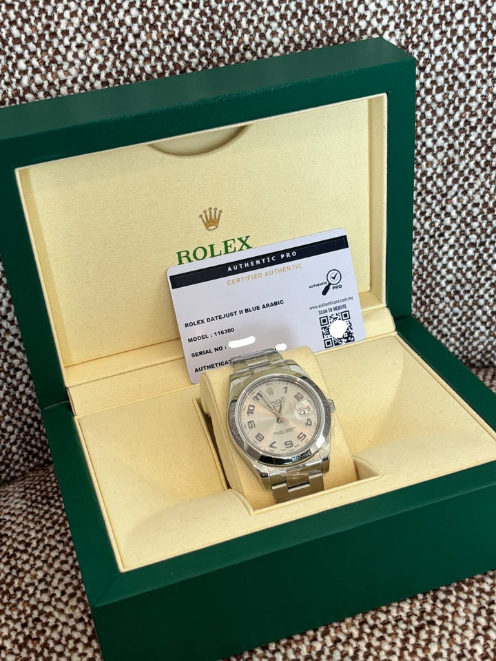 2018 ROLEX DATEJUST II REF 116300 BLUE ARABIC PURPLE DIGITAL DIAL 41MM AUTOMATIC WATCH