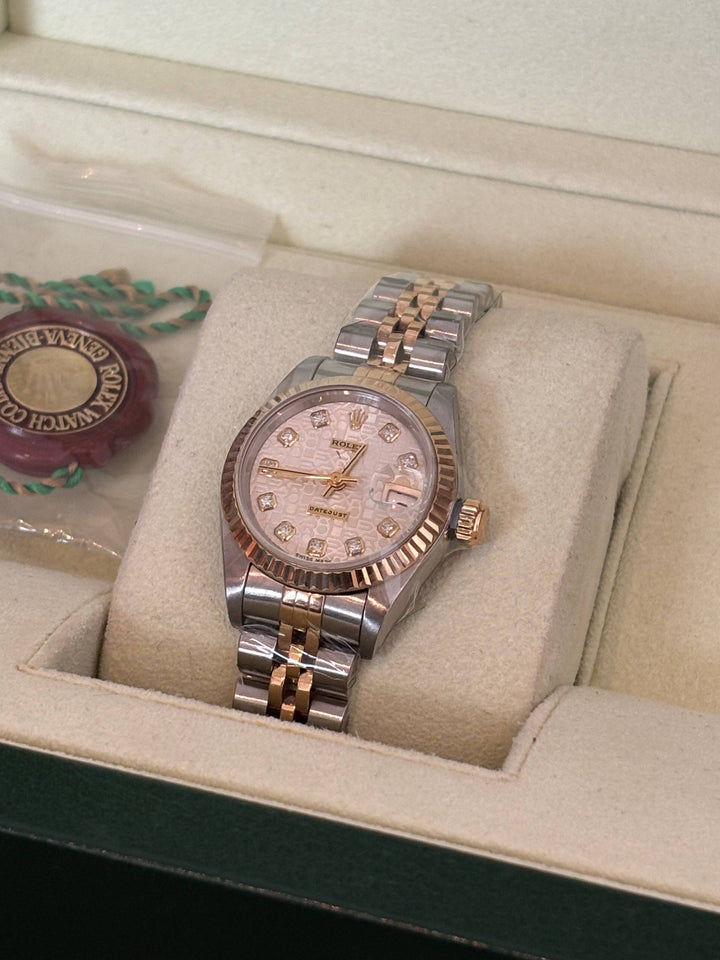 ROLEX LADY DATEJUST HALF 18K 750 YELLOW GOLD JUBILEE 69173 WHITE COMPUTER DIAMOND DIAL 26MM AUTOMATIC WATCH