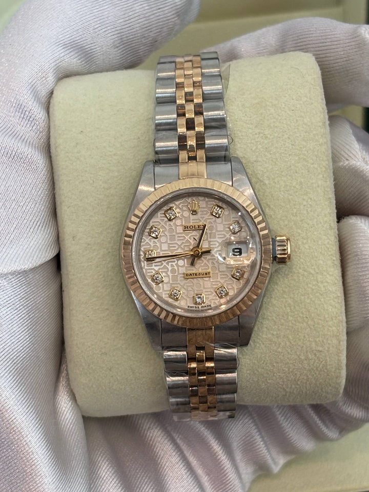 ROLEX LADY DATEJUST HALF 18K 750 YELLOW GOLD JUBILEE 69173 WHITE COMPUTER DIAMOND DIAL 26MM AUTOMATIC WATCH