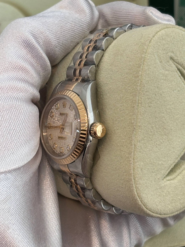 ROLEX LADY DATEJUST HALF 18K 750 YELLOW GOLD JUBILEE 69173 WHITE COMPUTER DIAMOND DIAL 26MM AUTOMATIC WATCH