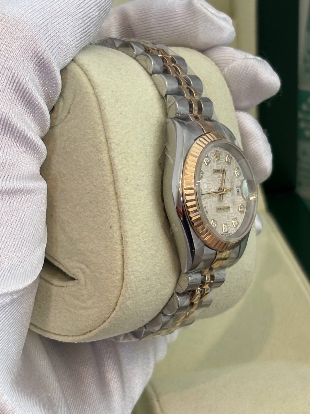 ROLEX LADY DATEJUST HALF 18K 750 YELLOW GOLD JUBILEE 69173 WHITE COMPUTER DIAMOND DIAL 26MM AUTOMATIC WATCH